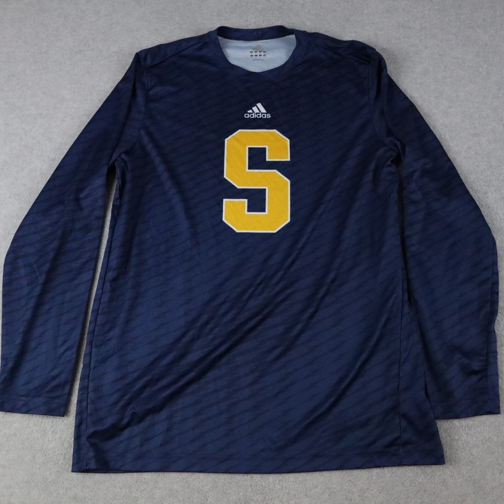 Adidas Shirt Mens XL Activewear Soccer Training Blue Patterned Long Sleeve